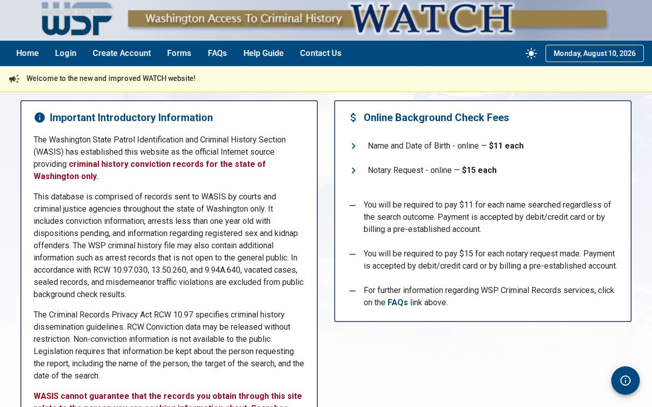 Lincoln County criminal history WATCH statewide search landing page